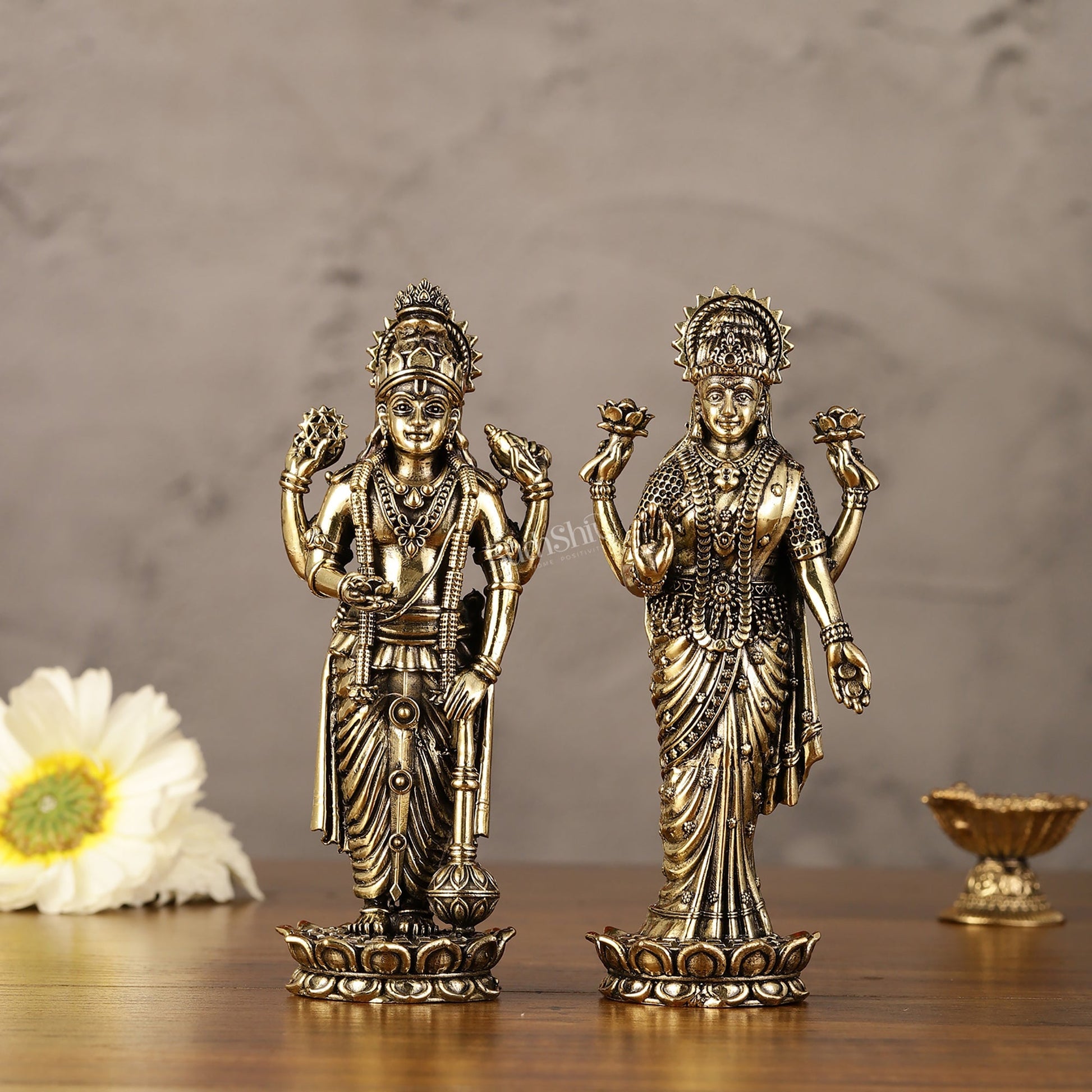 Brass Superfine Intricate Standing Vishnu Lakshmi Narayana Idol - 6"