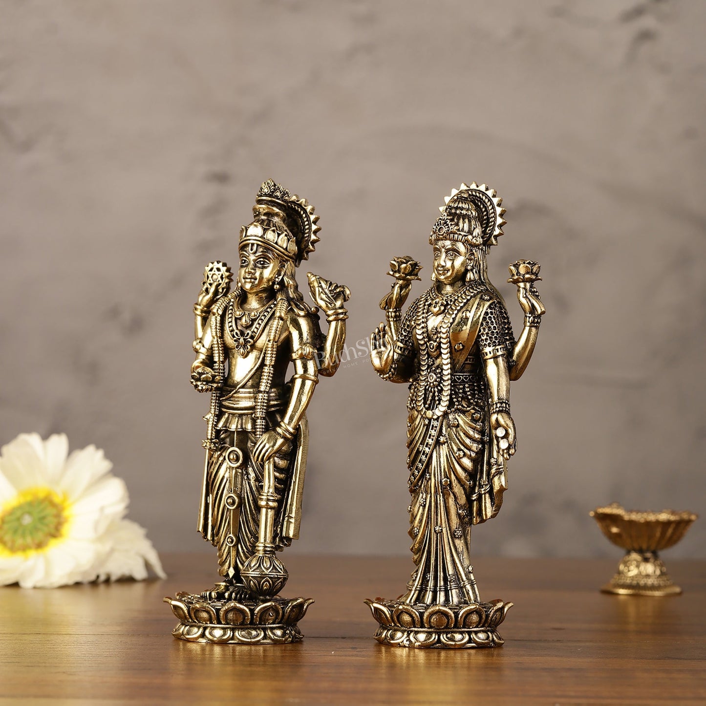 Brass Superfine Intricate Standing Vishnu Lakshmi Narayana Idol - 6"