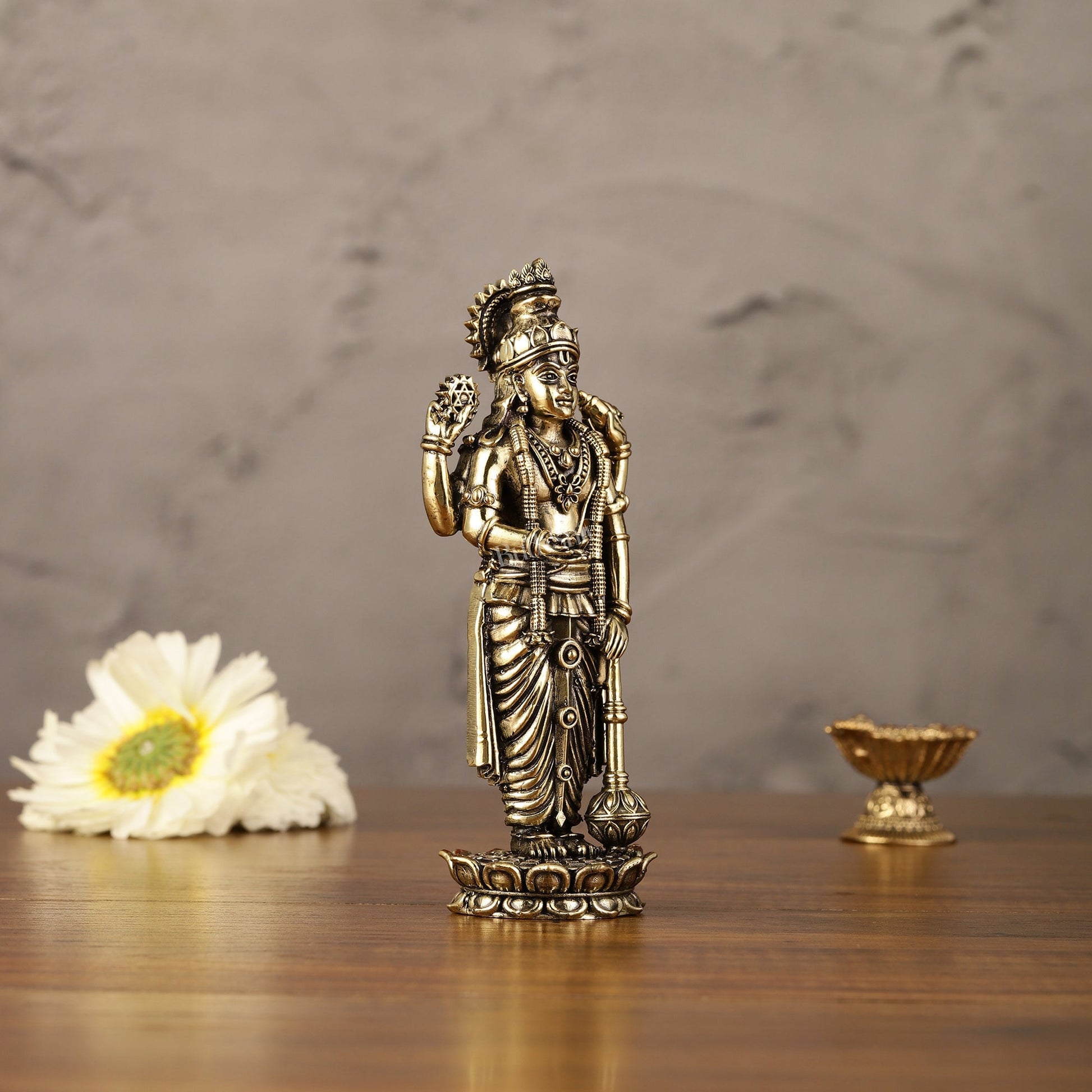 Brass Superfine Intricate Standing Vishnu Lakshmi Narayana Idol - 6"