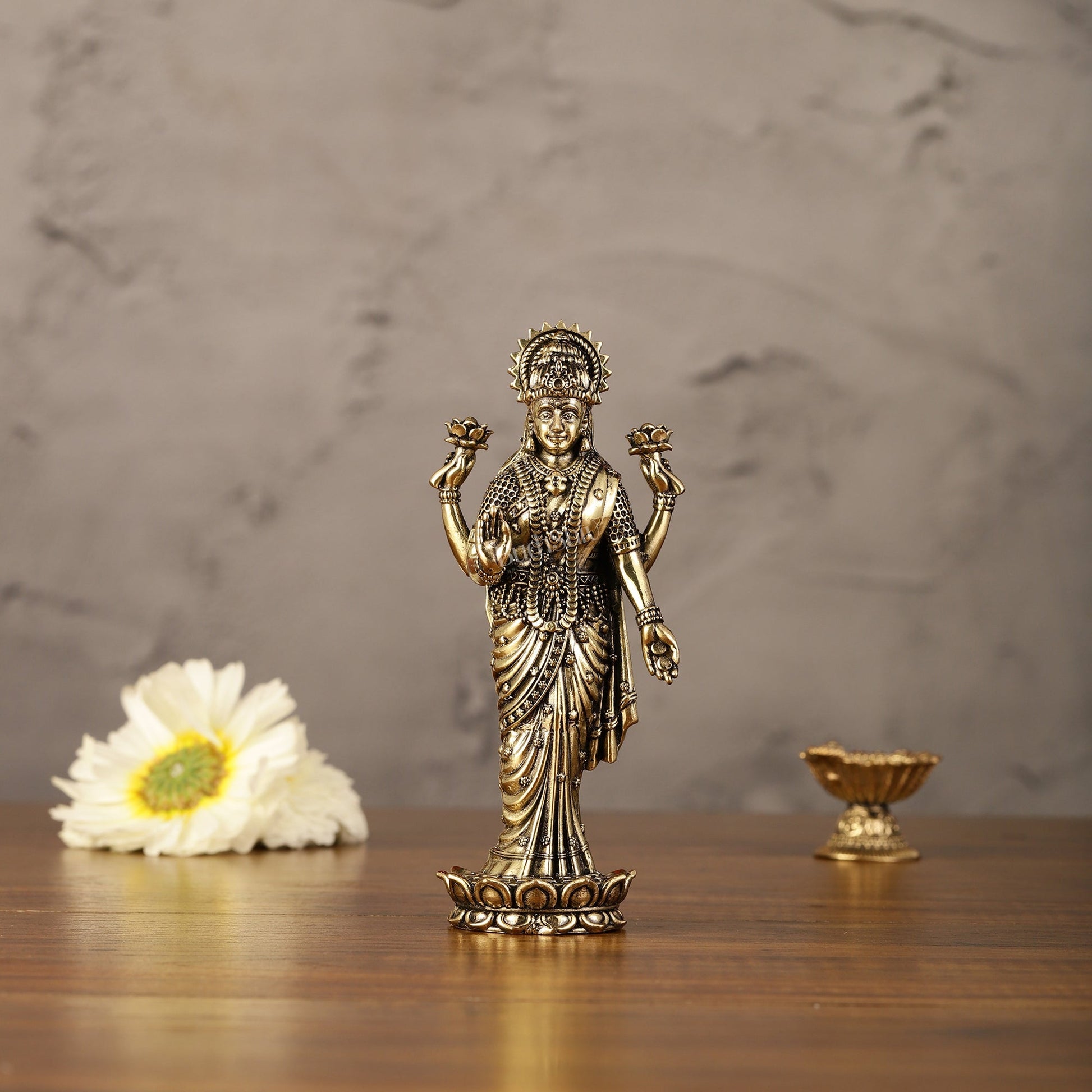 Brass Superfine Intricate Standing Vishnu Lakshmi Narayana Idol - 6"