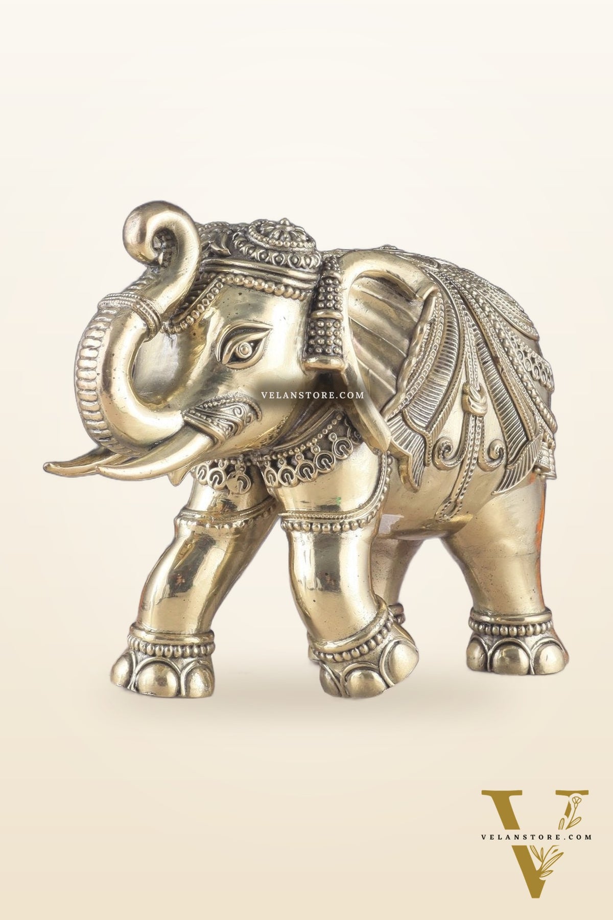 Brass Superfine Intricately Carved Elephant Statue 10" wide