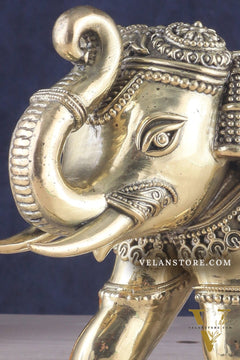 Brass Superfine Intricately Carved Elephant Statue 10" wide