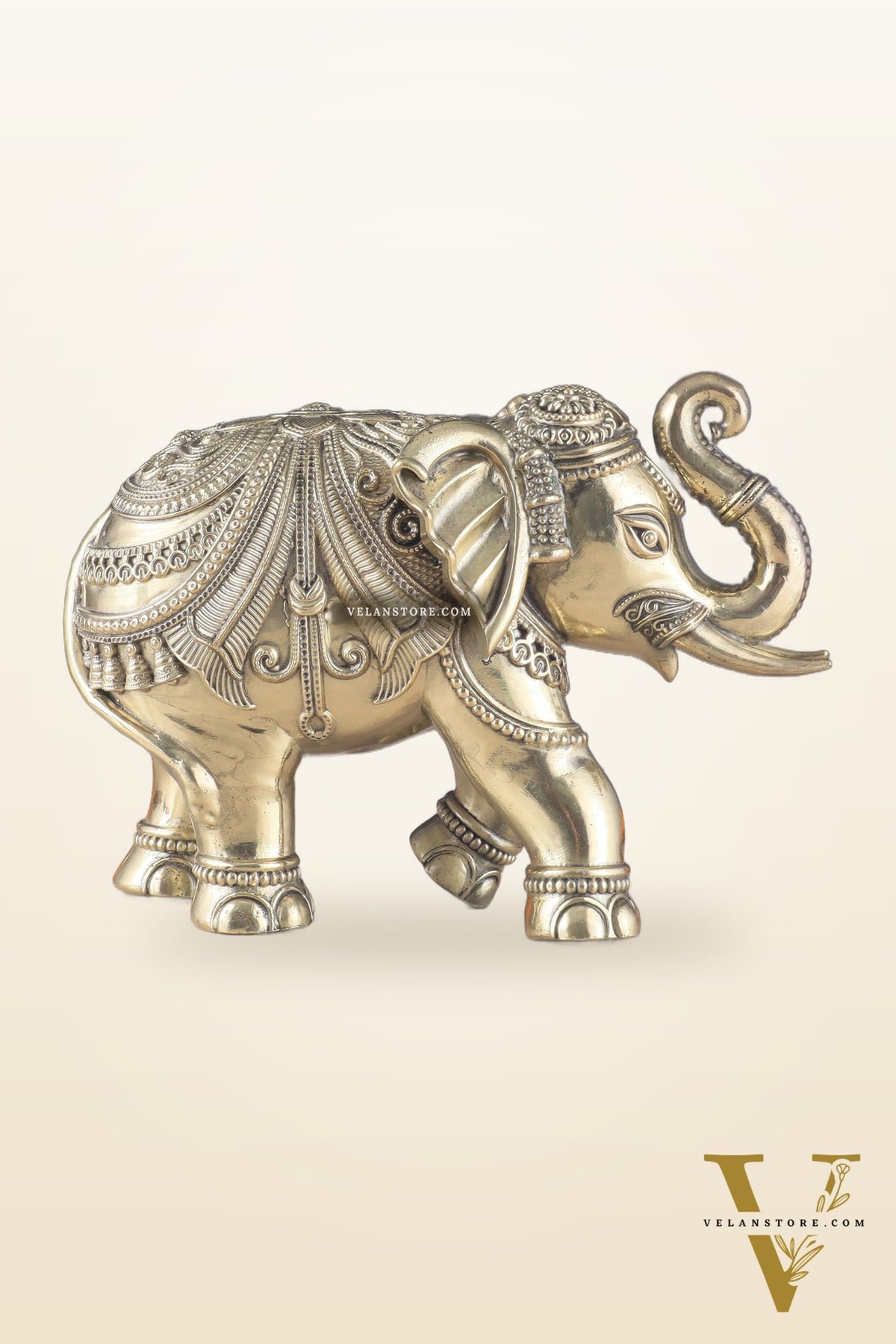 Brass Superfine Intricately Carved Elephant Statue 10" wide