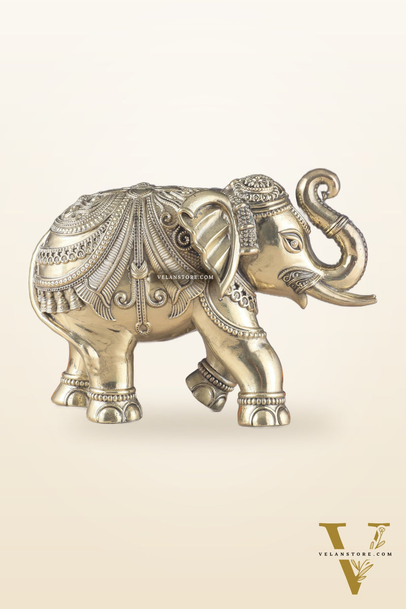 Brass Superfine Intricately Carved Elephant Statue 10" wide