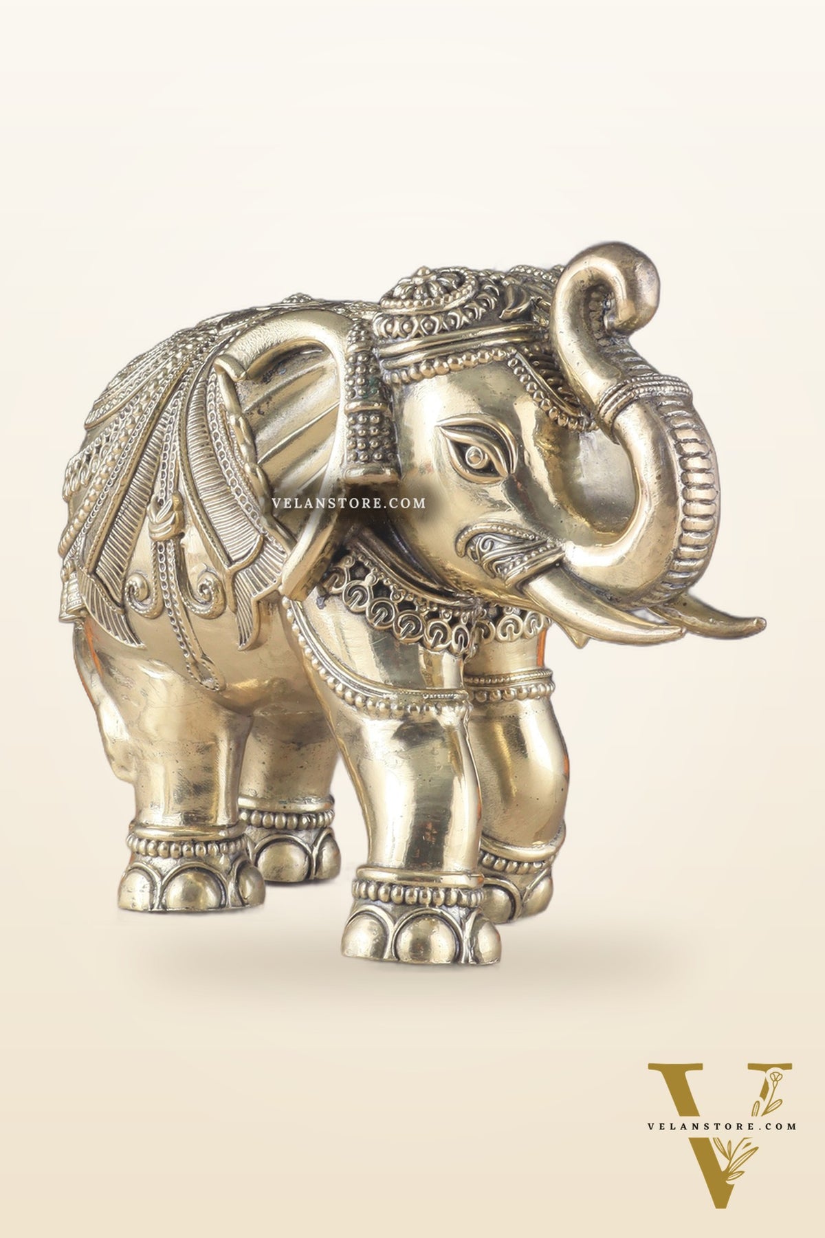 Brass Superfine Intricately Carved Elephant Statue 10" wide