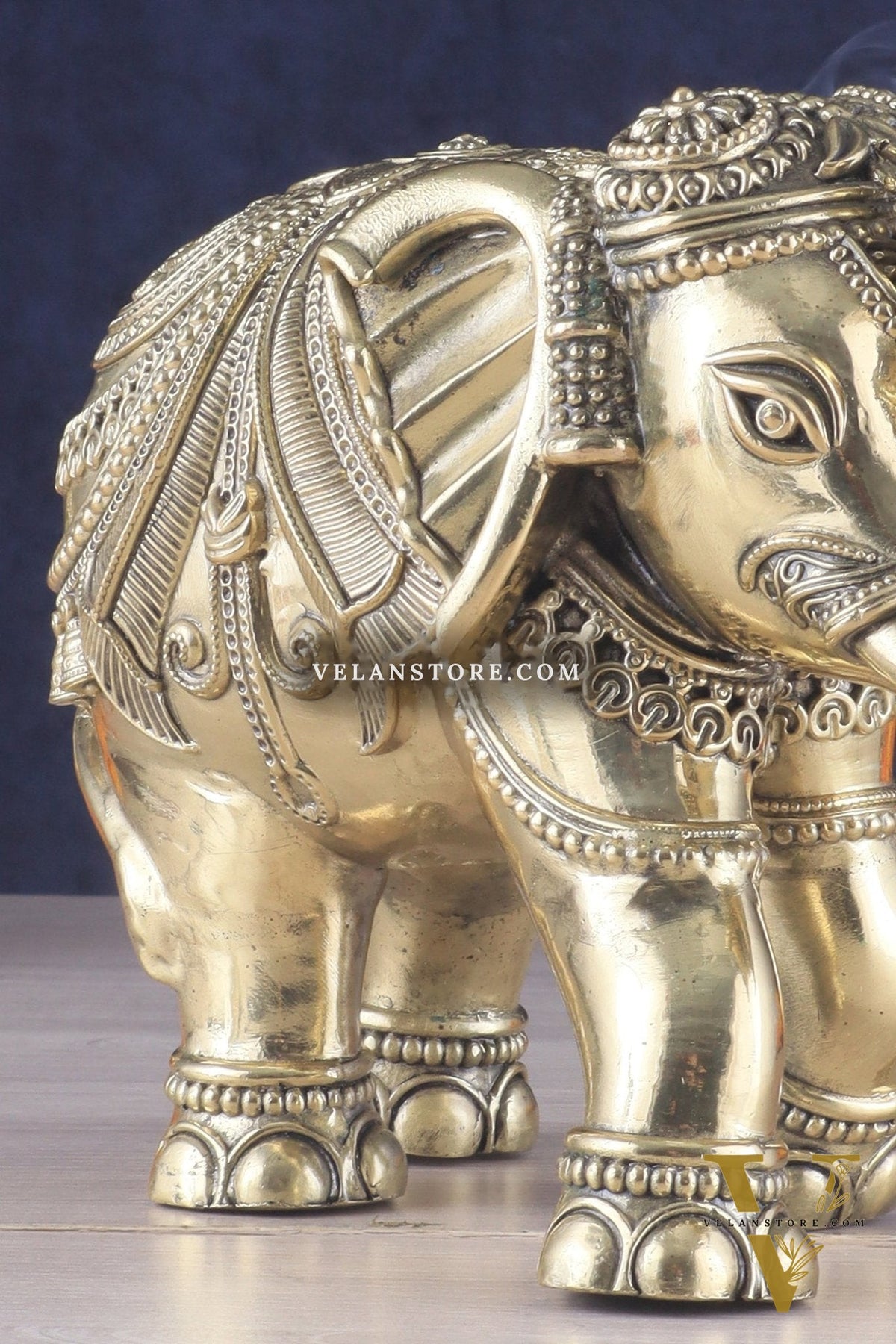 Brass Superfine Intricately Carved Elephant Statue 10" wide