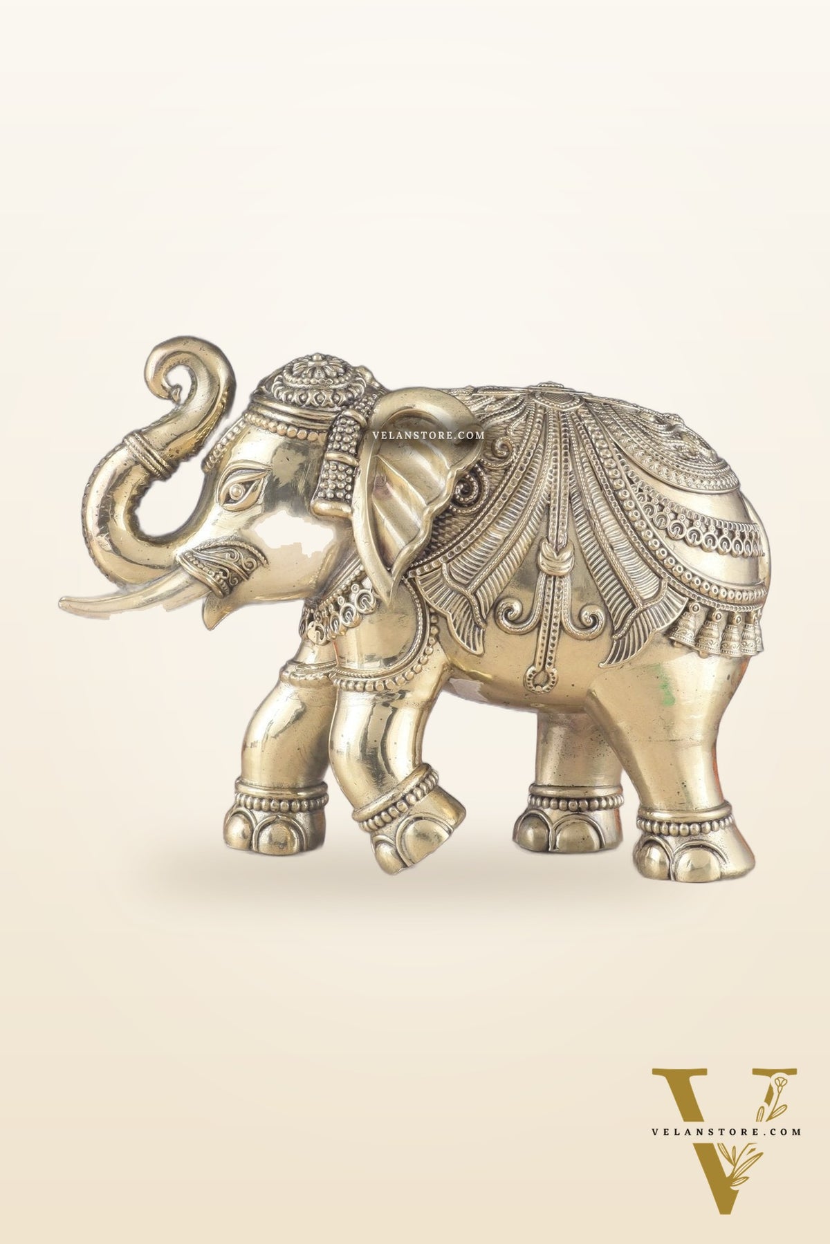 Brass Superfine Intricately Carved Elephant Statue 10" wide