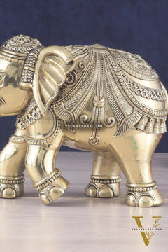 Brass Superfine Intricately Carved Elephant Statue 10" wide