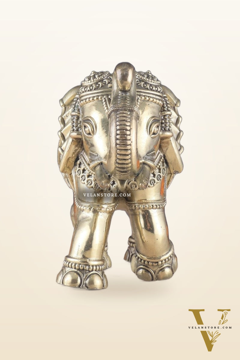 Brass Superfine Intricately Carved Elephant Statue 10" wide