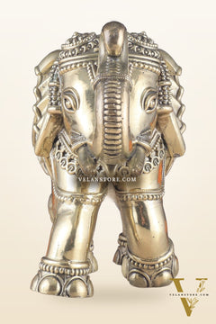 Brass Superfine Intricately Carved Elephant Statue 10" wide