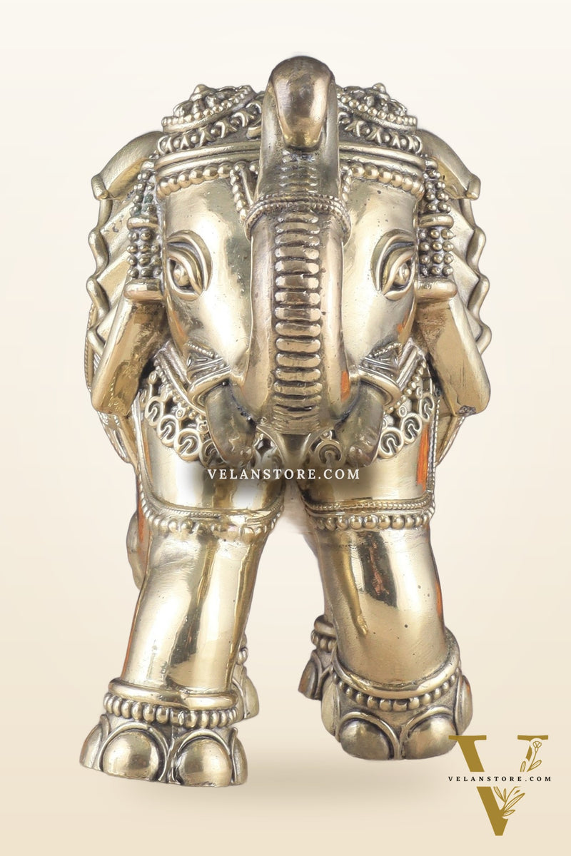 Brass Superfine Intricately Carved Elephant Statue 10" wide