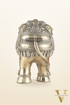 Brass Superfine Intricately Carved Elephant Statue 10" wide