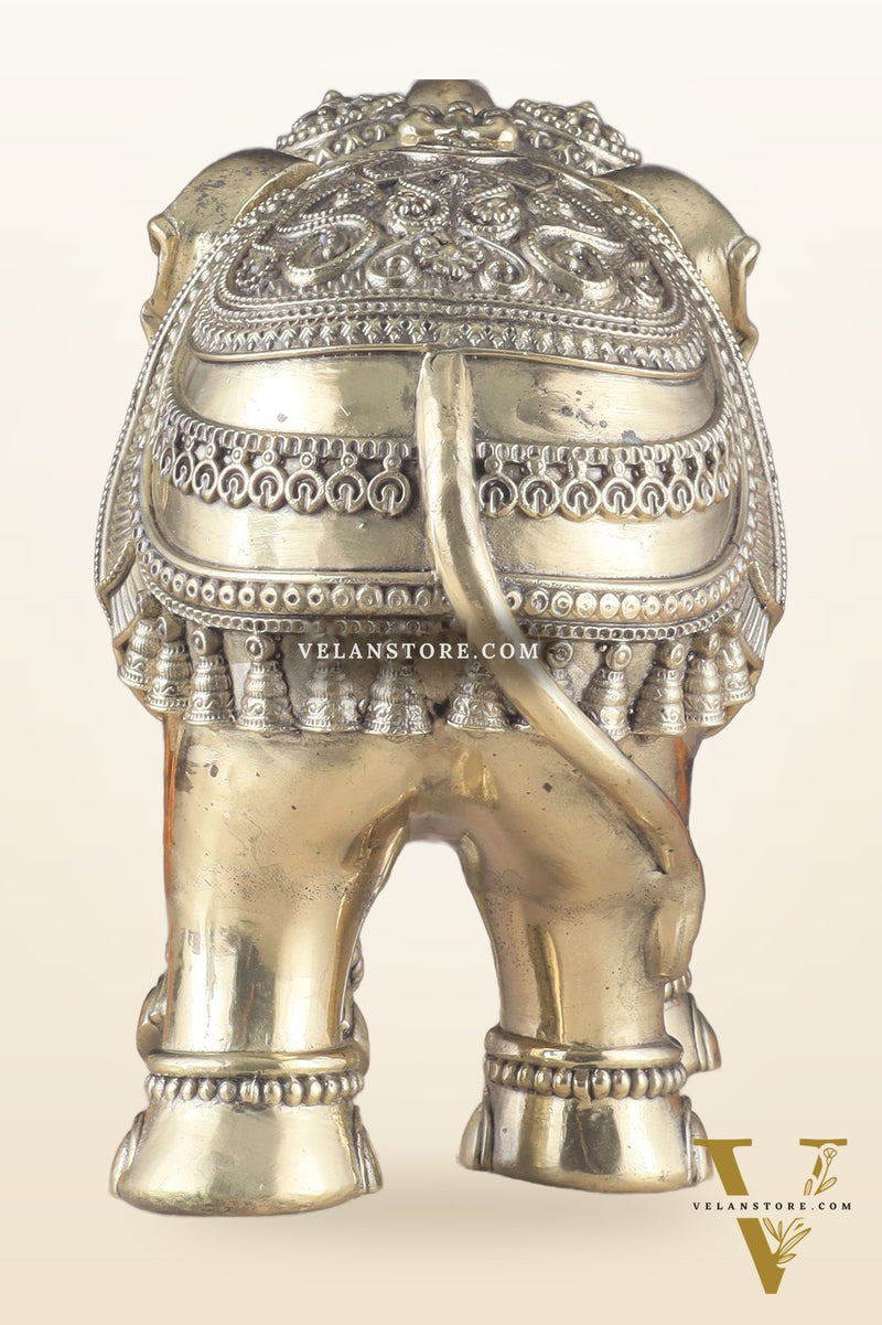 Brass Superfine Intricately Carved Elephant Statue 10" wide