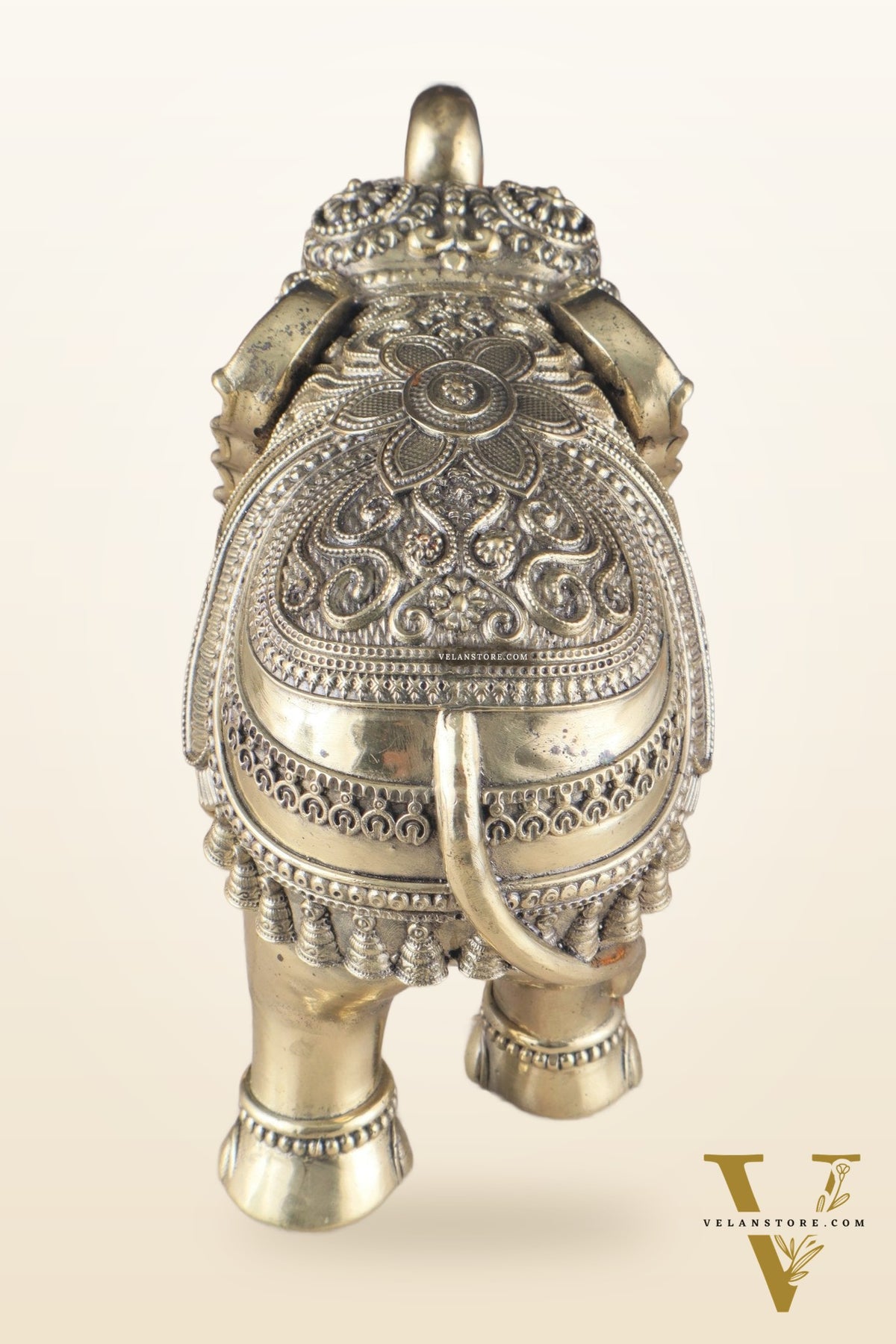 Brass Superfine Intricately Carved Elephant Statue 10" wide