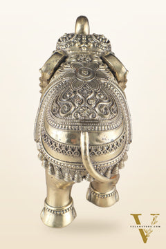 Brass Superfine Intricately Carved Elephant Statue 10" wide