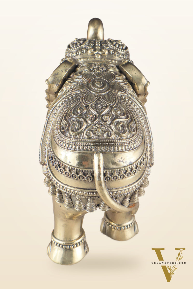 Brass Superfine Intricately Carved Elephant Statue 10" wide
