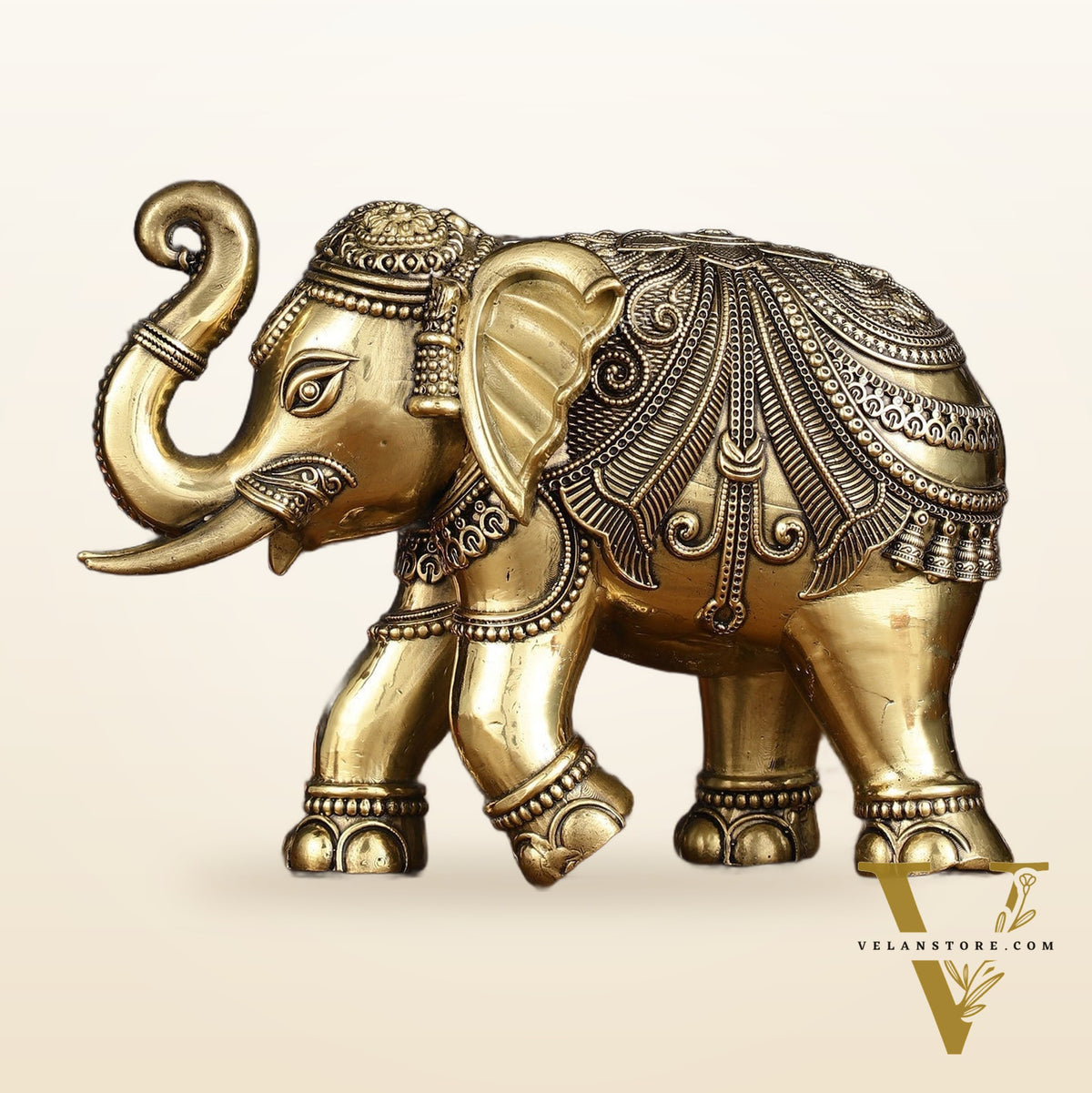 Brass Superfine Intricately Carved Elephant Statue - 6.5"