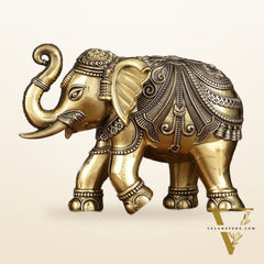 Brass Superfine Intricately Carved Elephant Statue - 6.5"