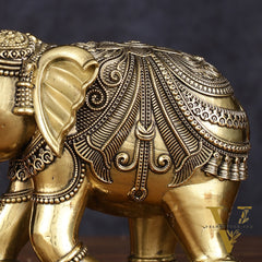Brass Superfine Intricately Carved Elephant Statue - 6.5"