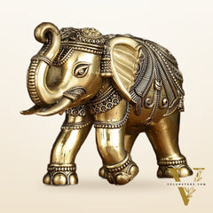 Brass Superfine Intricately Carved Elephant Statue - 6.5"