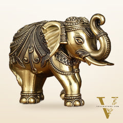 Brass Superfine Intricately Carved Elephant Statue - 6.5"