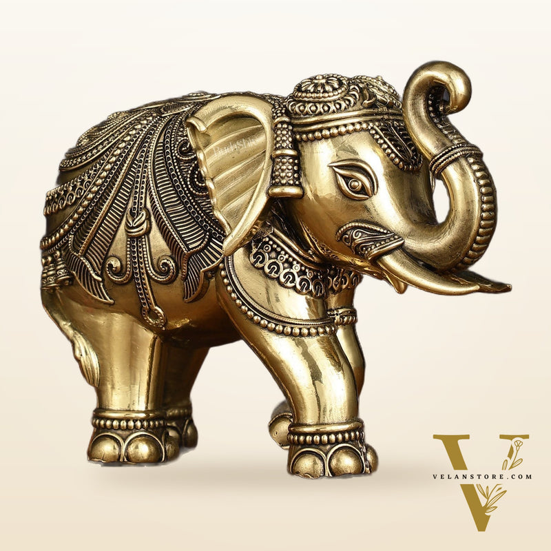 Brass Superfine Intricately Carved Elephant Statue - 6.5"