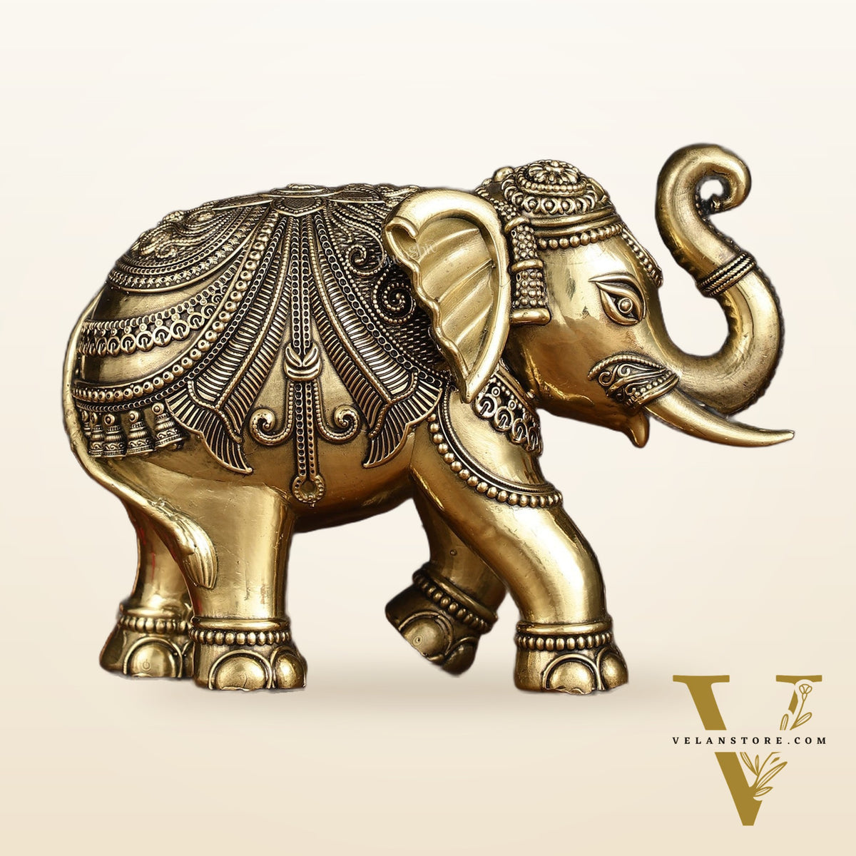 Brass Superfine Intricately Carved Elephant Statue - 6.5"