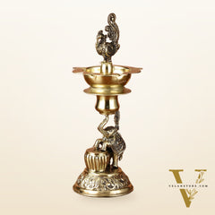 Brass Superfine Intricately Carved Jumping Elephant Peacock Lamp - 9" Tall