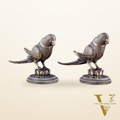 Brass Superfine Intricately Carved Parrot pair Showpiece - 4 Inch