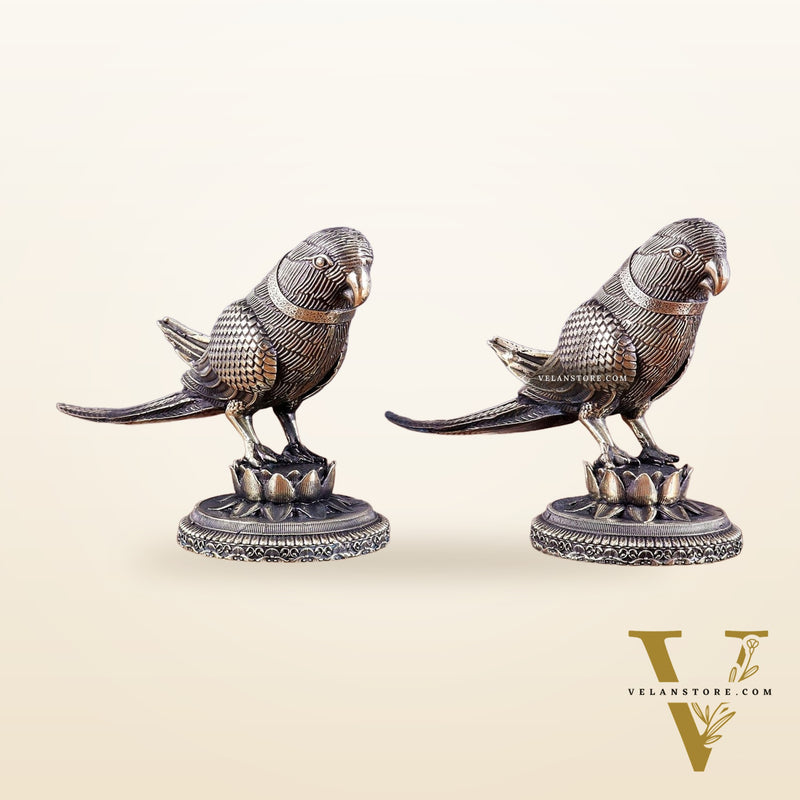 Brass Superfine Intricately Carved Parrot pair Showpiece - 4 Inch