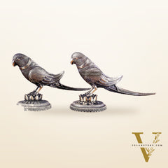 Brass Superfine Intricately Carved Parrot pair Showpiece - 4 Inch