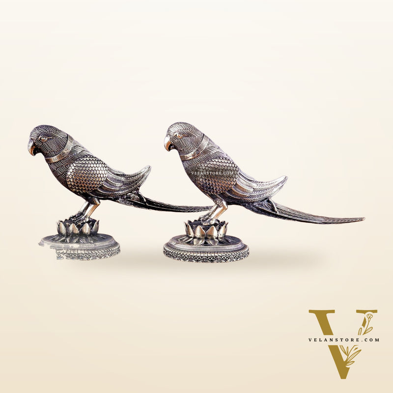 Brass Superfine Intricately Carved Parrot pair Showpiece - 4 Inch
