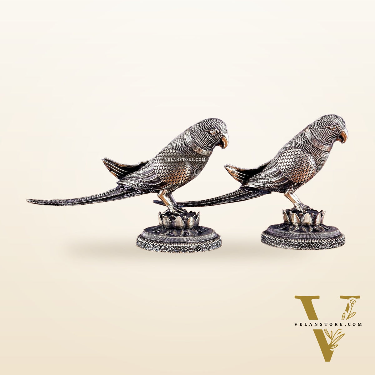 Brass Superfine Intricately Carved Parrot pair Showpiece - 4 Inch