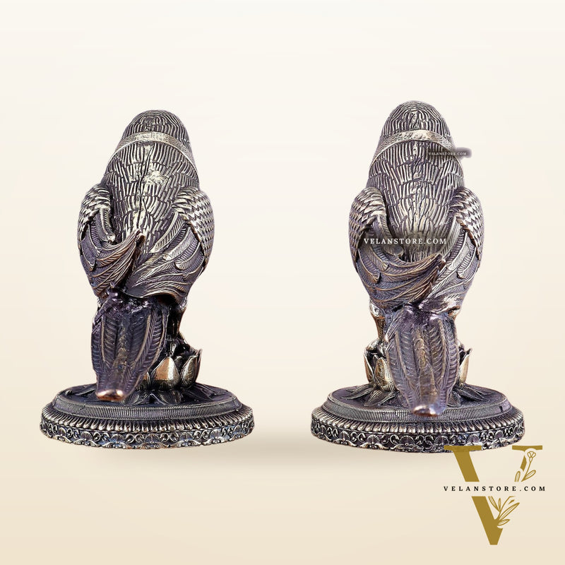 Brass Superfine Intricately Carved Parrot pair Showpiece - 4 Inch