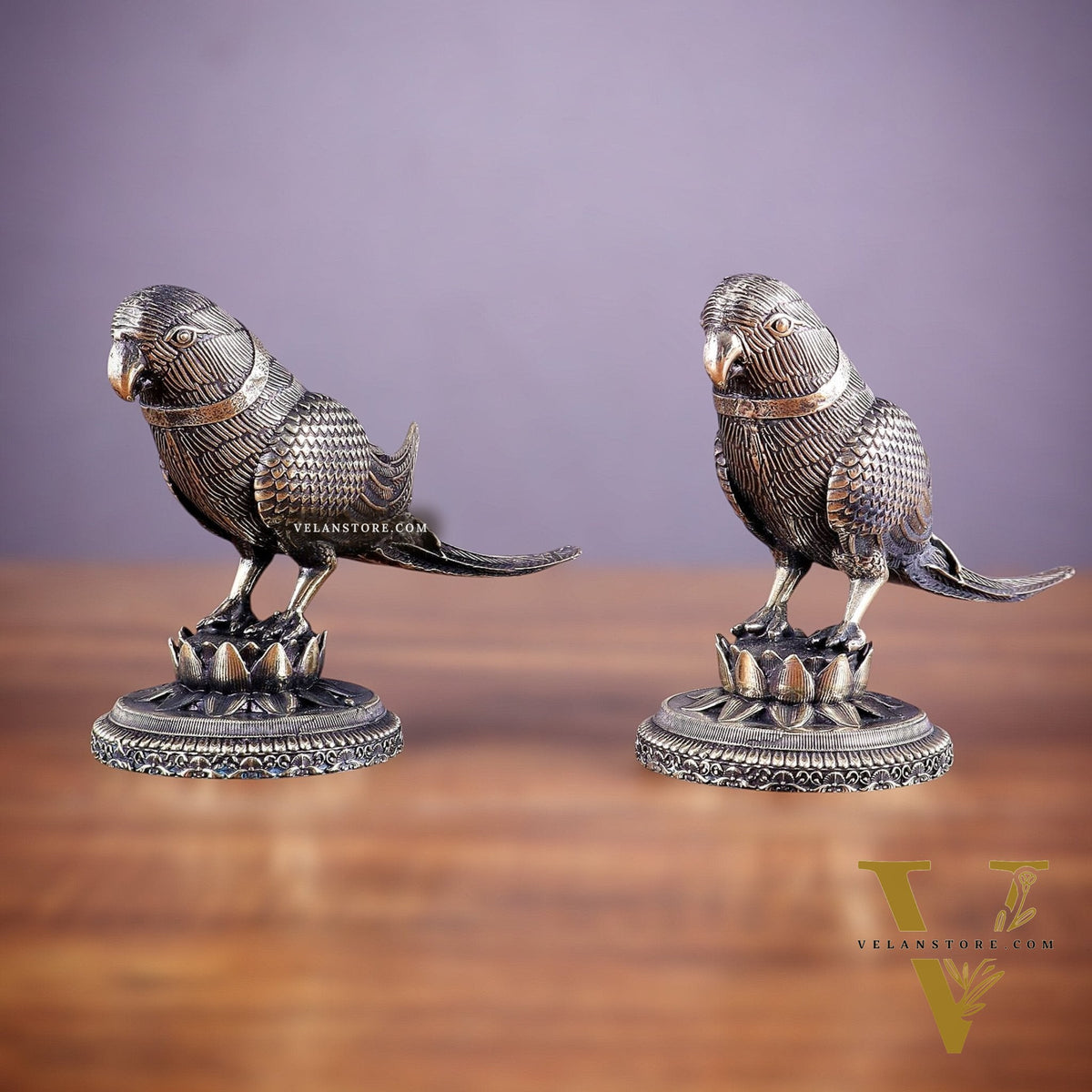 Brass Superfine Intricately Carved Parrot pair Showpiece - 4 Inch