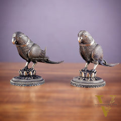 Brass Superfine Intricately Carved Parrot pair Showpiece - 4 Inch