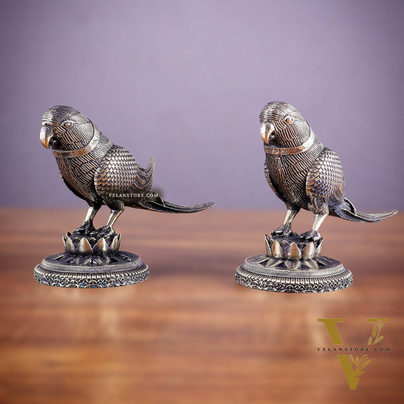 Brass Superfine Intricately Carved Parrot pair Showpiece - 4 Inch