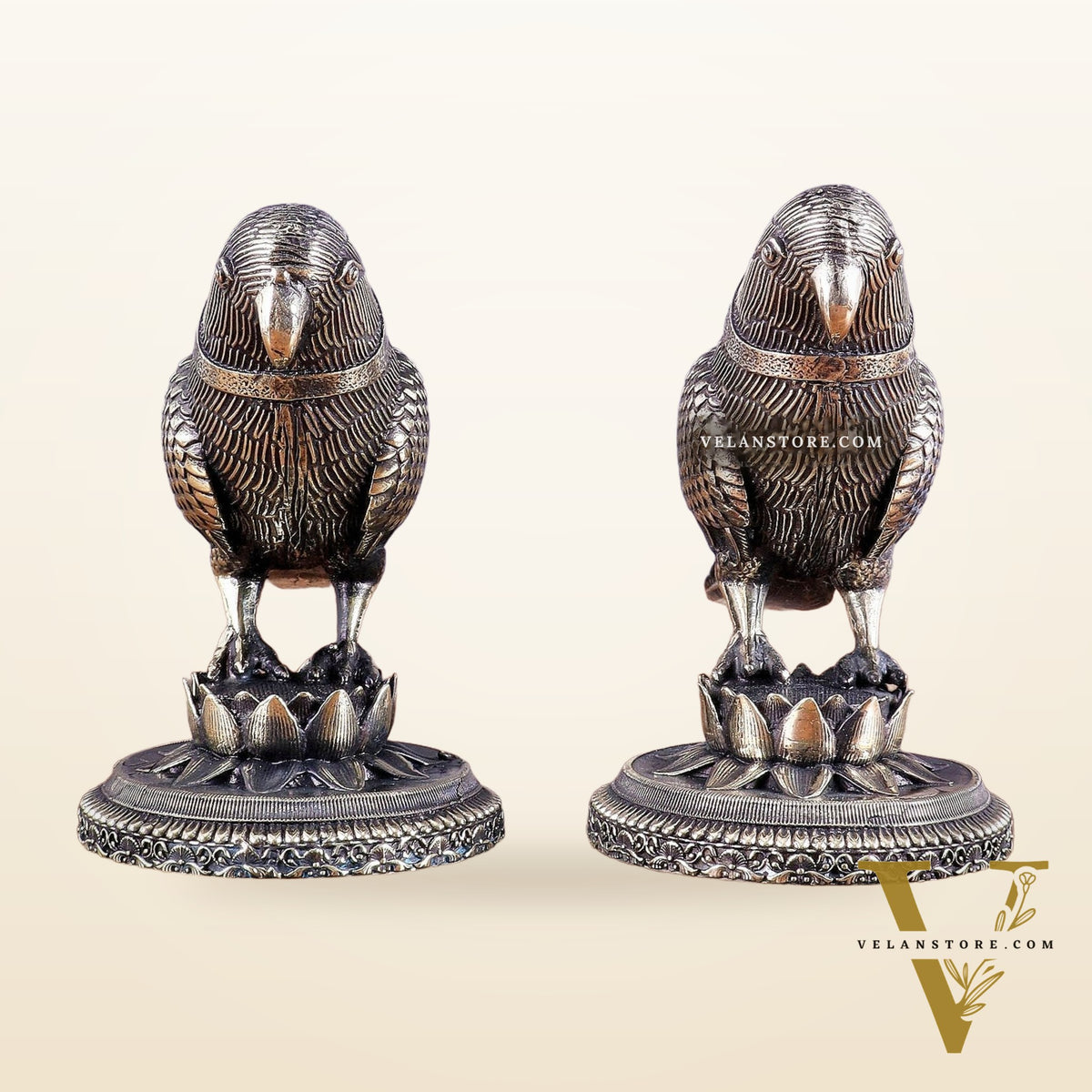 Brass Superfine Intricately Carved Parrot pair Showpiece - 4 Inch