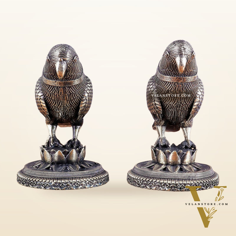 Brass Superfine Intricately Carved Parrot pair Showpiece - 4 Inch