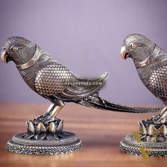 Brass Superfine Intricately Carved Parrot pair Showpiece - 4 Inch