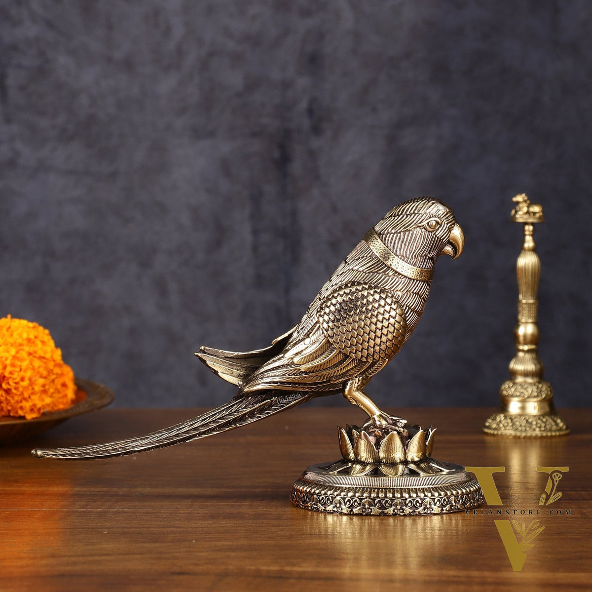 Brass Superfine Intricately Carved Parrot Showpiece - 4 Inch