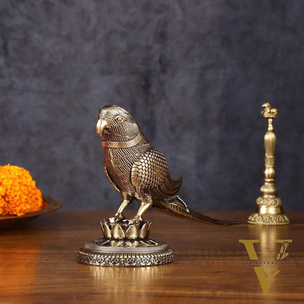 Brass Superfine Intricately Carved Parrot Showpiece - 4 Inch