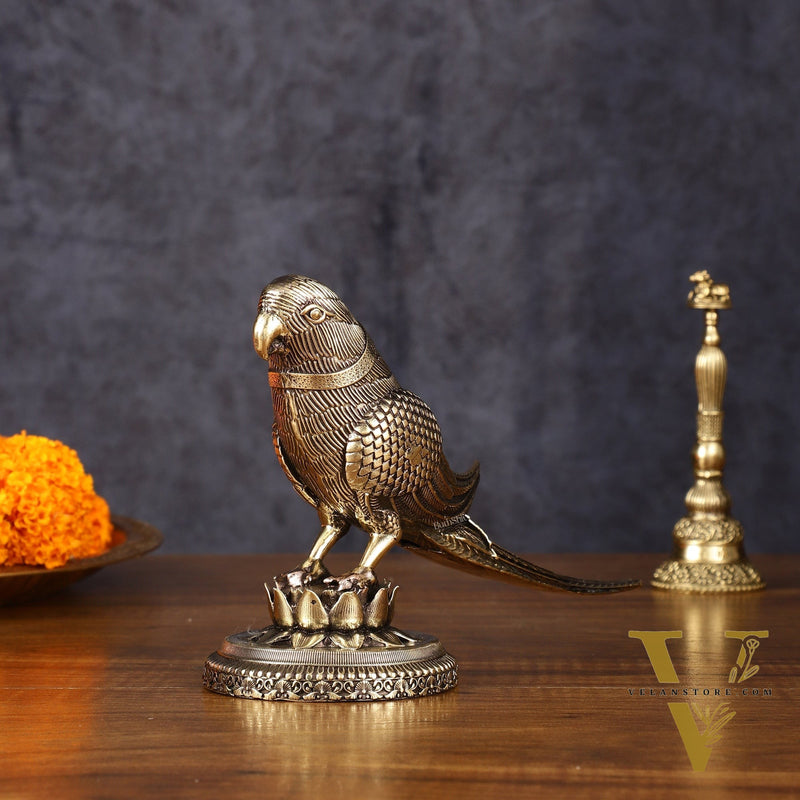 Brass Superfine Intricately Carved Parrot Showpiece - 4 Inch