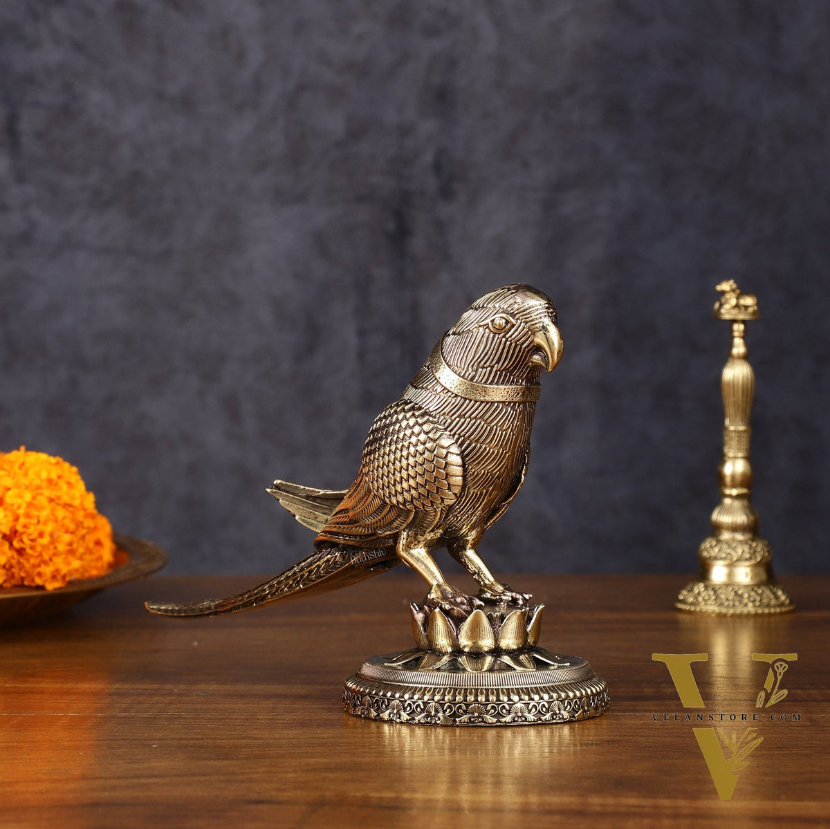 Brass Superfine Intricately Carved Parrot Showpiece - 4 Inch