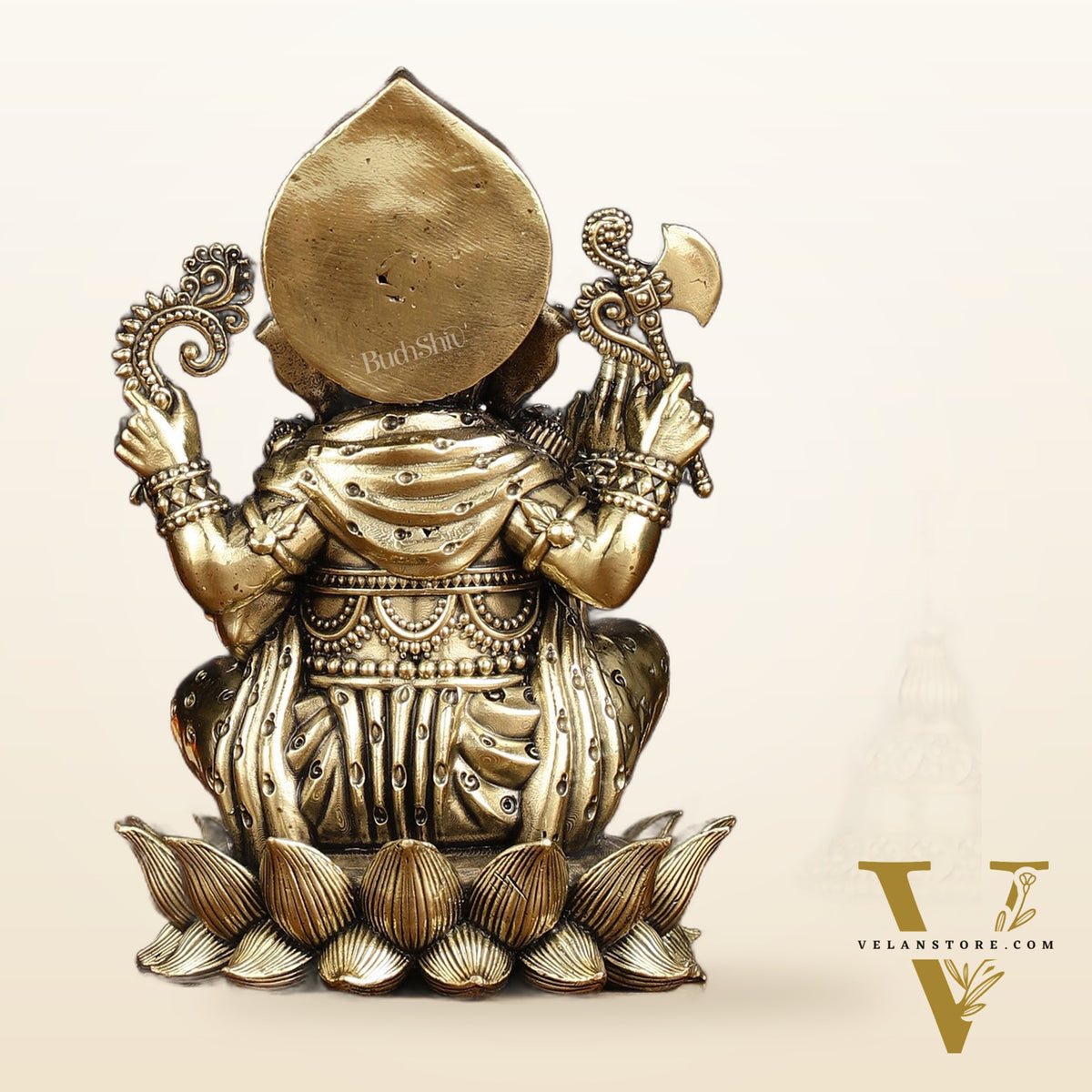 Brass Superfine Intricately Carved Small Right trunk Ganesha Idol - 5" Tall
