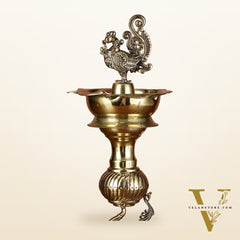 Brass Superfine Jumping Elephant Peacock Lamp - Intricately Handcrafted - 11.5" Tall