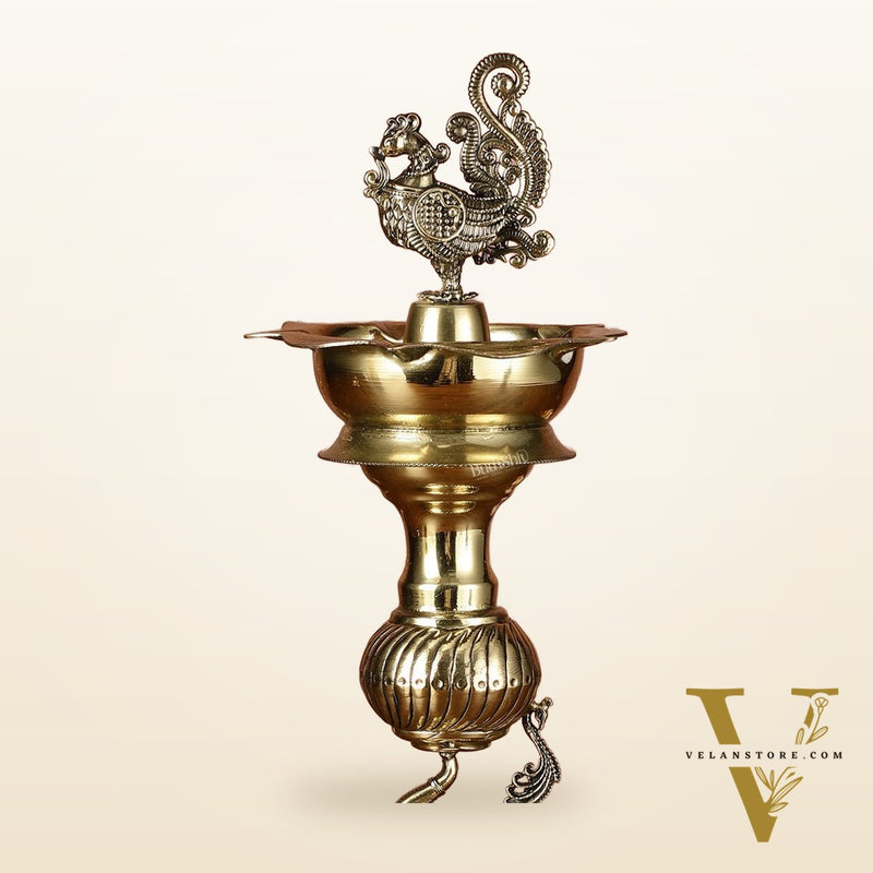 Brass Superfine Jumping Elephant Peacock Lamp - Intricately Handcrafted - 11.5" Tall