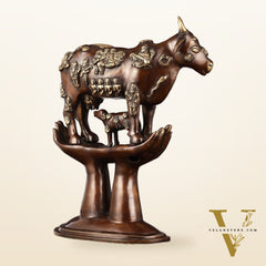 Brass Superfine Kamadhenu Cow with Calf Idol large 18"
