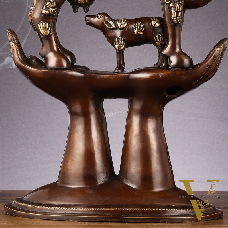 Brass Superfine Kamadhenu Cow with Calf Idol large 18"