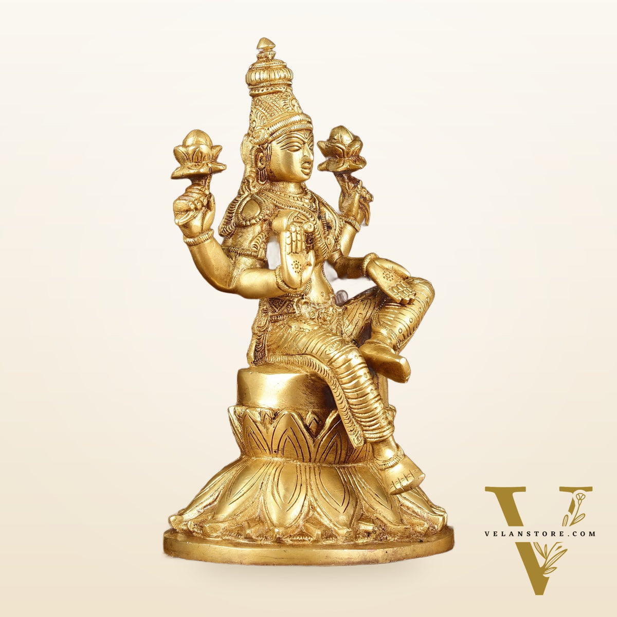 Brass Superfine Kamal Lakshmi Idol | Lotus Lakshmi Murti | Height: 10 inch